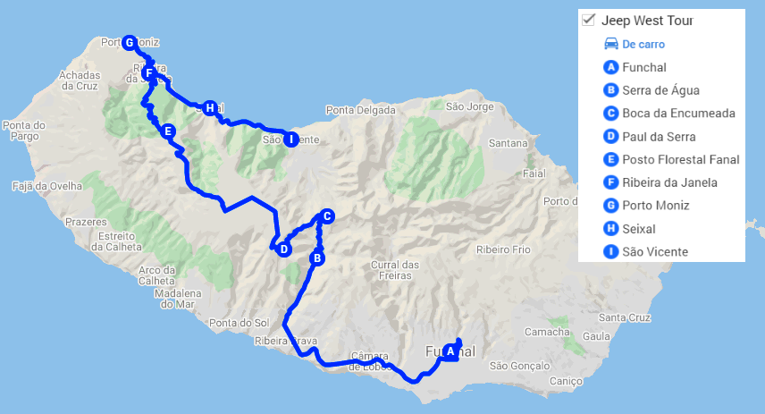 Passeio de Jipe no Oeste da Madeira- mapa dos melhores lugares do oeste